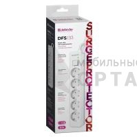 Сетевой фильтр DEFENDER DFS133, 5 розеток, ПВС 3*1,5 мм2, мощность 3680 Вт, ток 16А, защ. шторки, белый, 3,0 м (1/25)